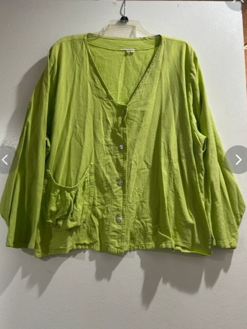 Vintage Sz 1X Chartreuse Green Crinkle Cotton Boxy Lagenlook Top